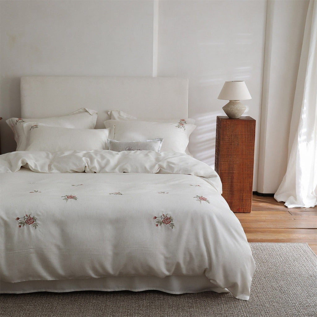 Minimal Rose Embroidery Bedding Set