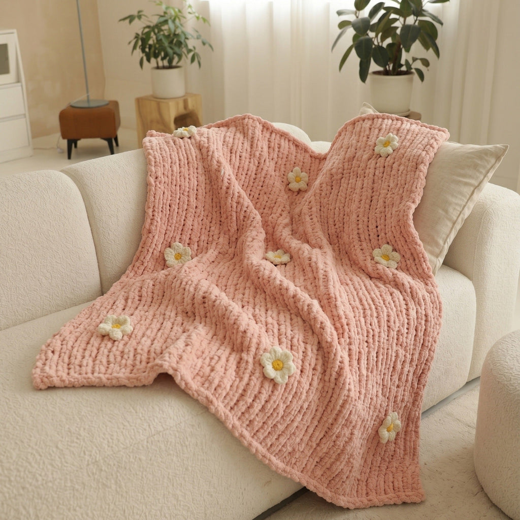 Pink Daisy Knit Dream Throw