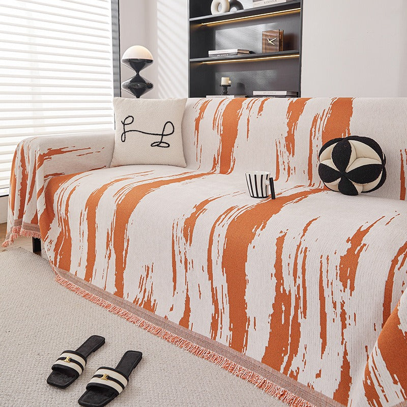 Warm Orange Artistic Stripes Sofa Cover