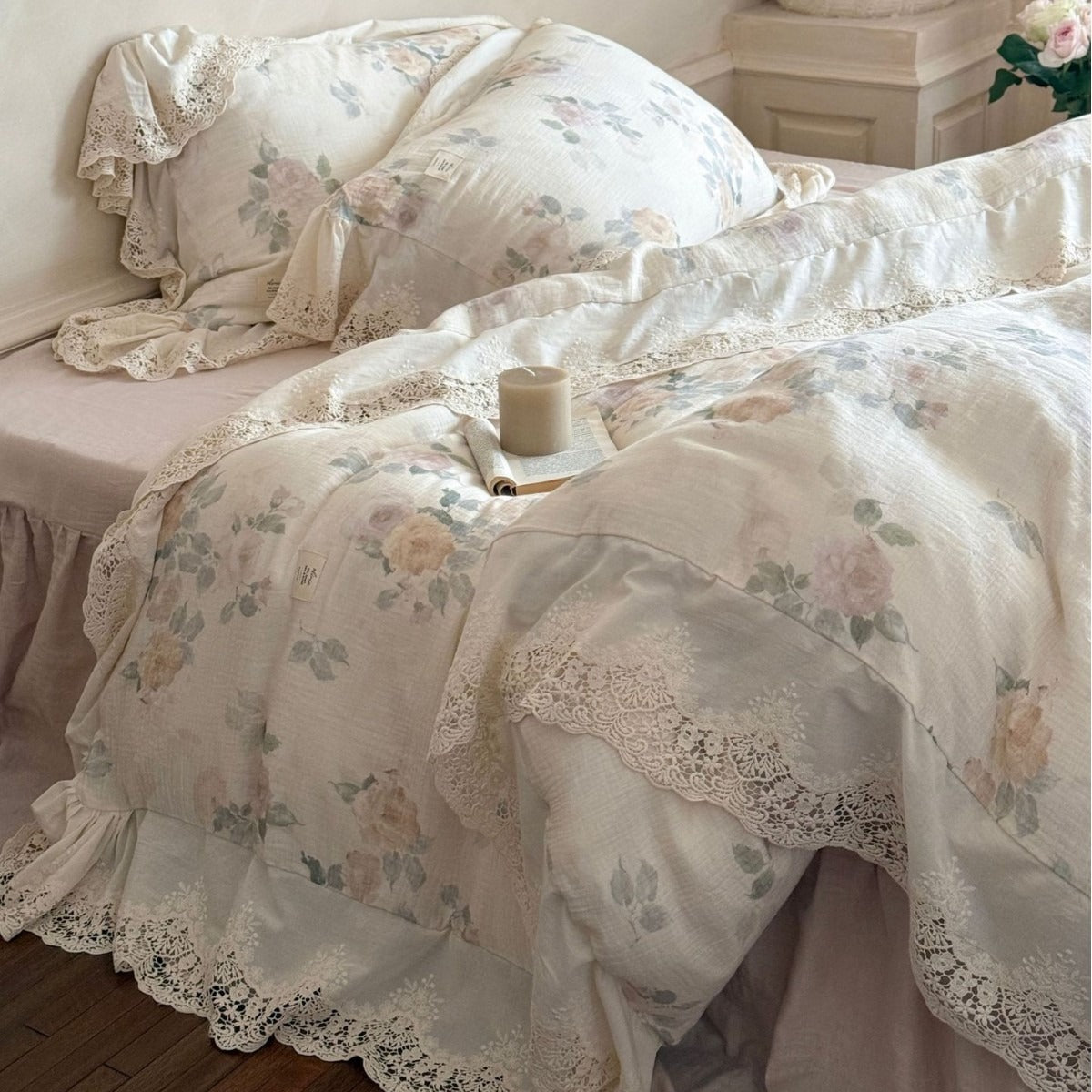 Perpetua Rosy Lace Bedding Set