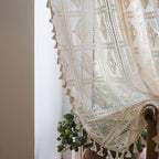 Check Plus Lace Tassel Curtain