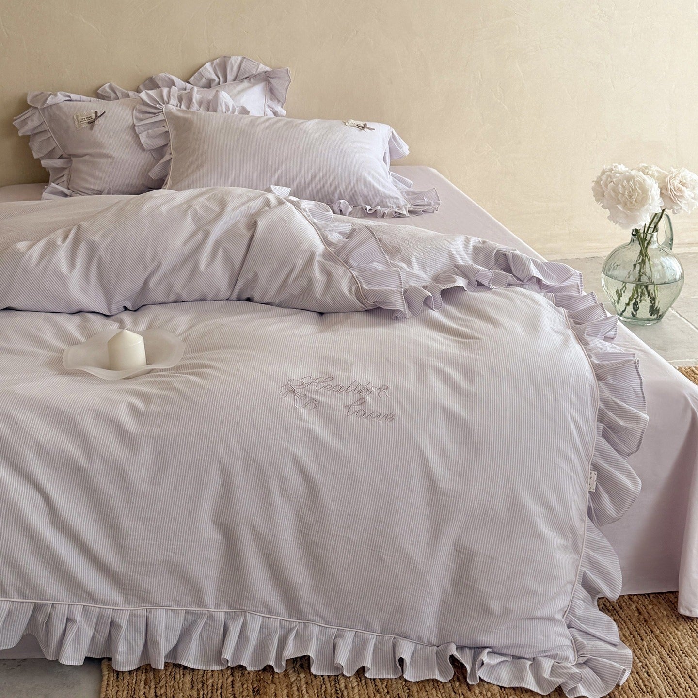 Lavender Ruffle Stripe Bedding Set - FINAL SALE