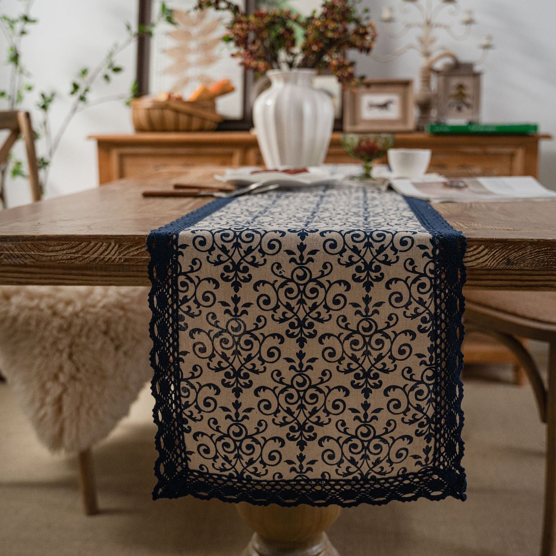 Natural Scroll Table Runner