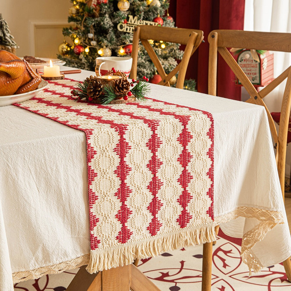 Woven Holiday Fringe Table Runner