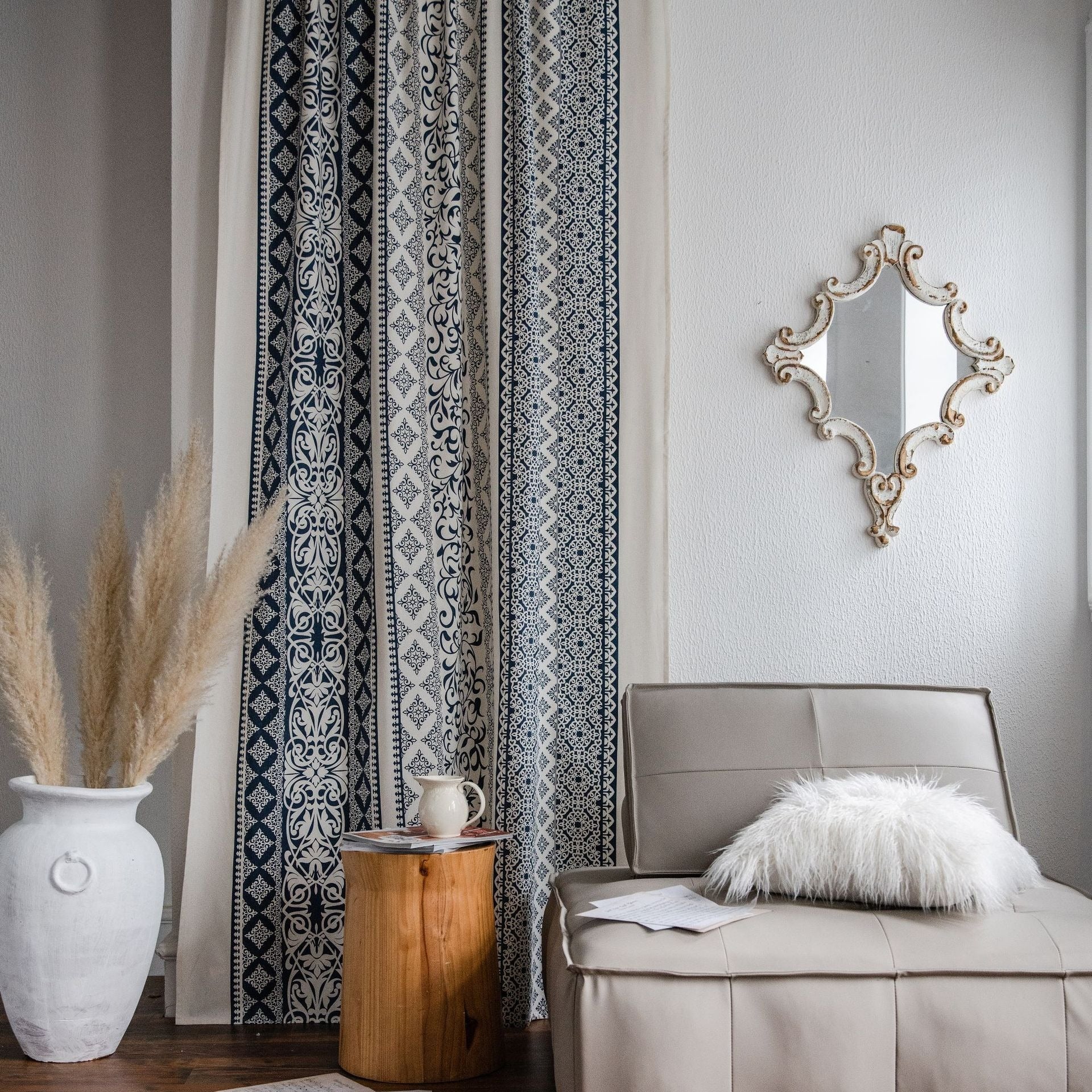 Santorini Blue Stripe Curtain