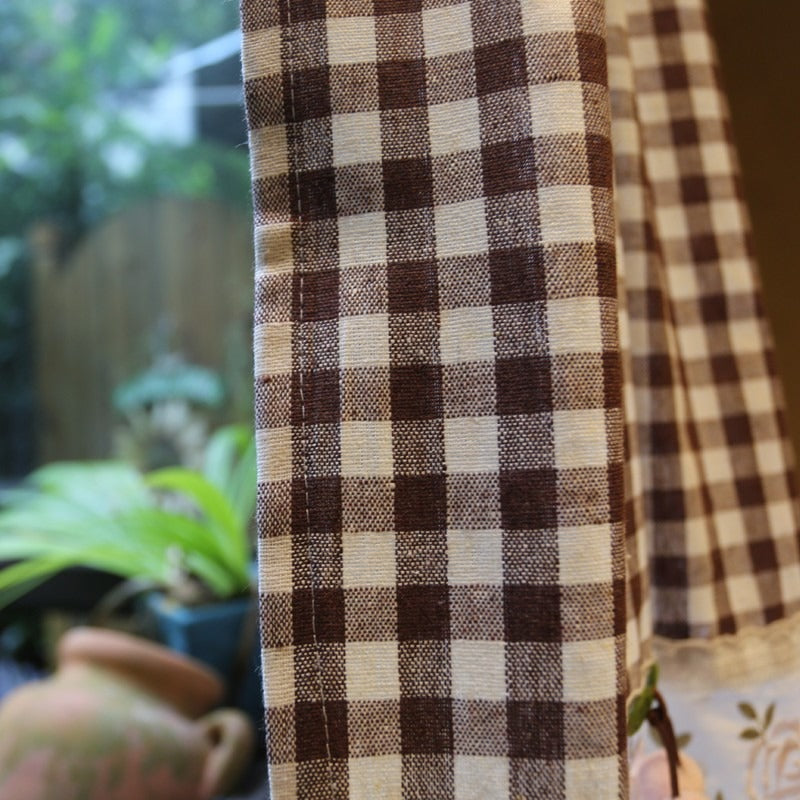 Cherry with Brown Check Cabinet Curtain