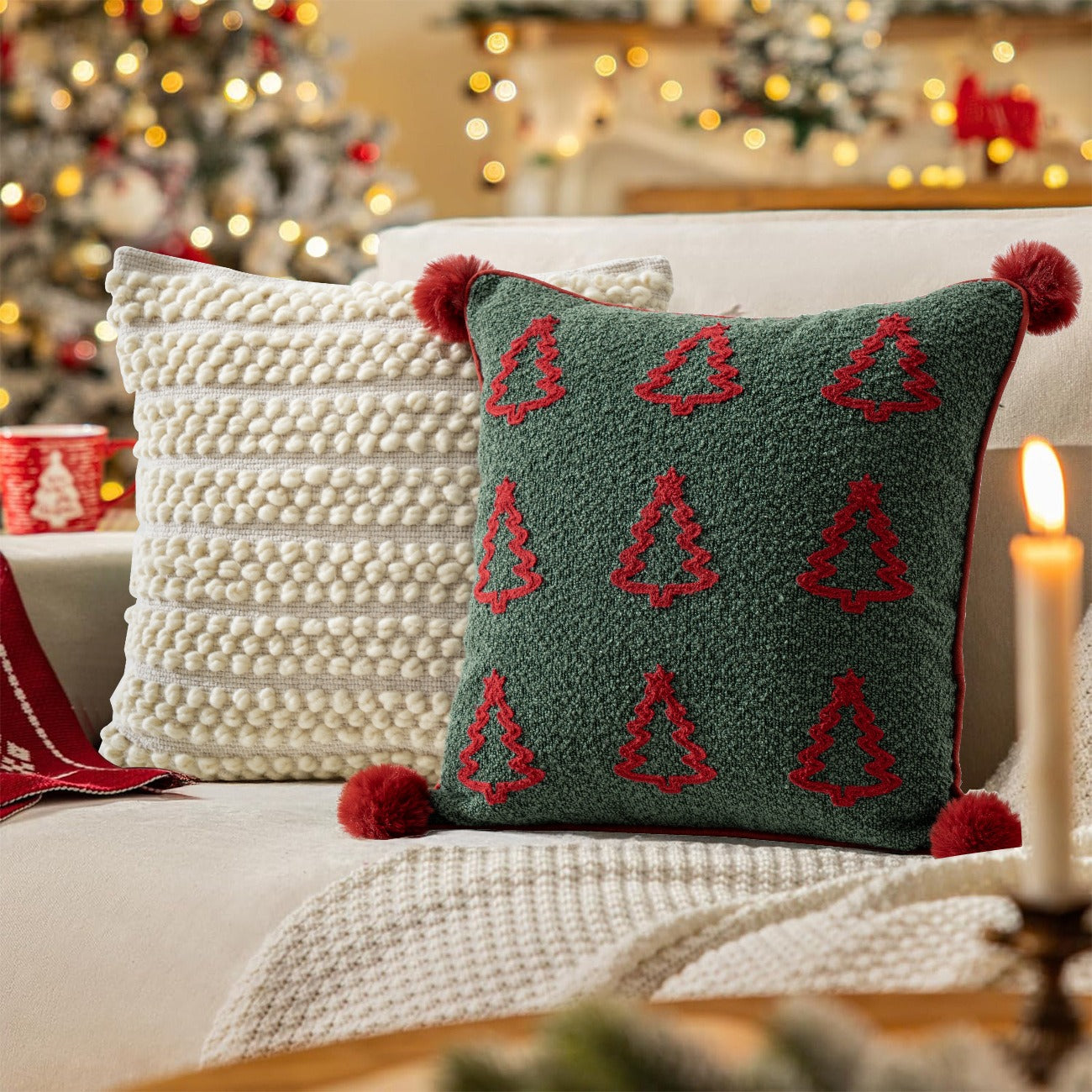 Xmas Night Tree Square Cushion