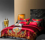 Niki Red Luxury Embroidered Egyptian Cotton Satin Bedding Set