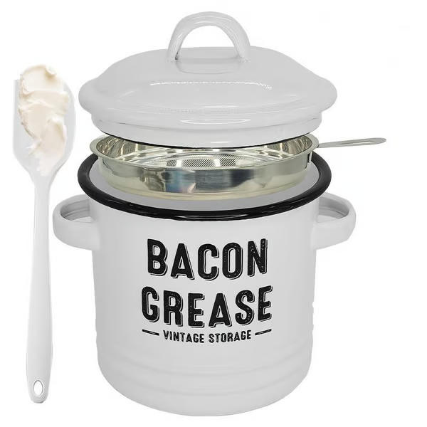 🖤 BLACK FRIDAY Best Sale -46 oz bacon grease container with strainer and food-grade silicone spatula
