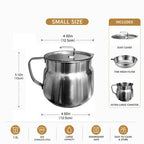 68oz 201 Stainless Steel Deep Fryer Pot with Basket & Strainer, Large Capacity Bacon Grease Container for Kitchen,Frying, Cooking, Camping,Oil Filter Container - Dishwasher Safe