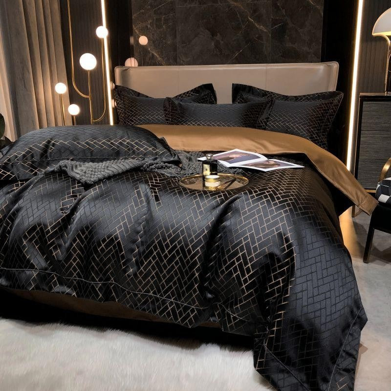 Talia Black Egyptian Cotton Satin Bedding Set