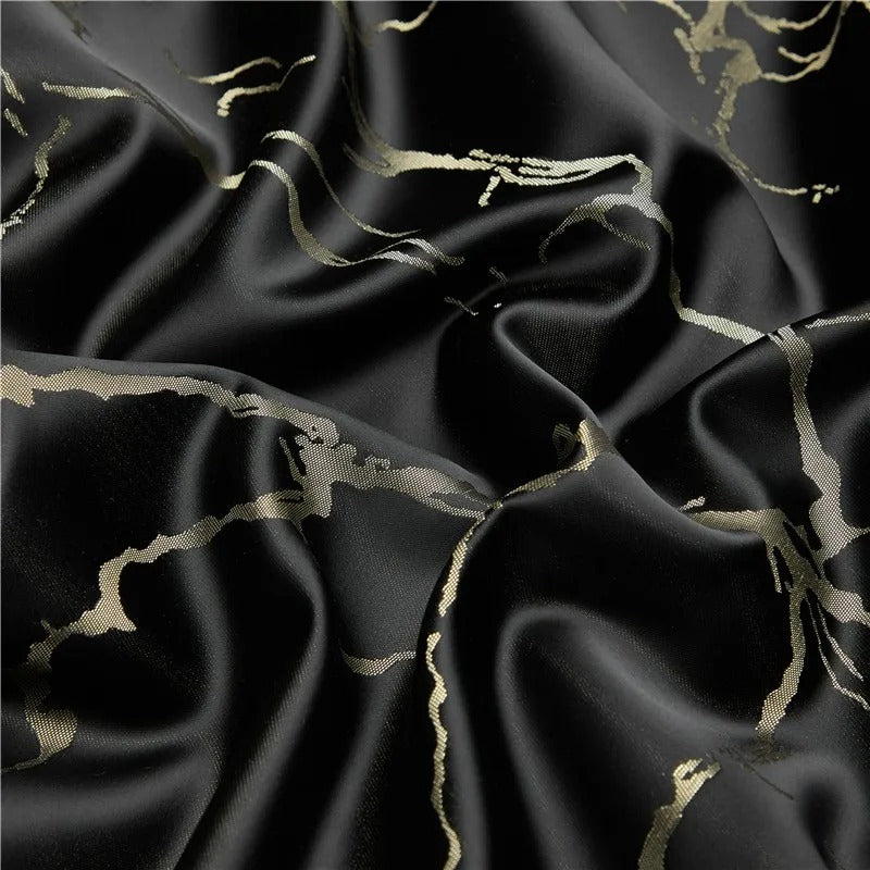 Nero Black Marble Luxury Egyptian Cotton Satin Bedding Set