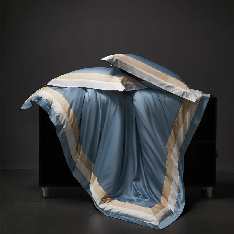 Luxor Blue Stripe Border Egyptian Cotton Bedding Set