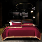 Anahi Red Embroidered Motif Border Egyptian Cotton Bedding Set