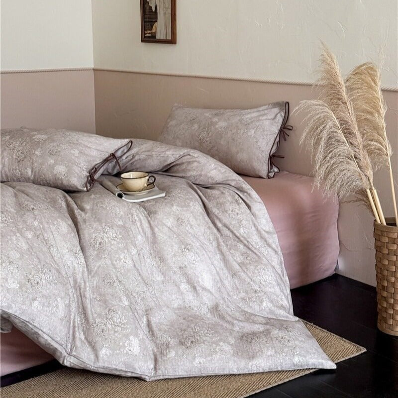 Muted Taupe Peony Bedding Set
