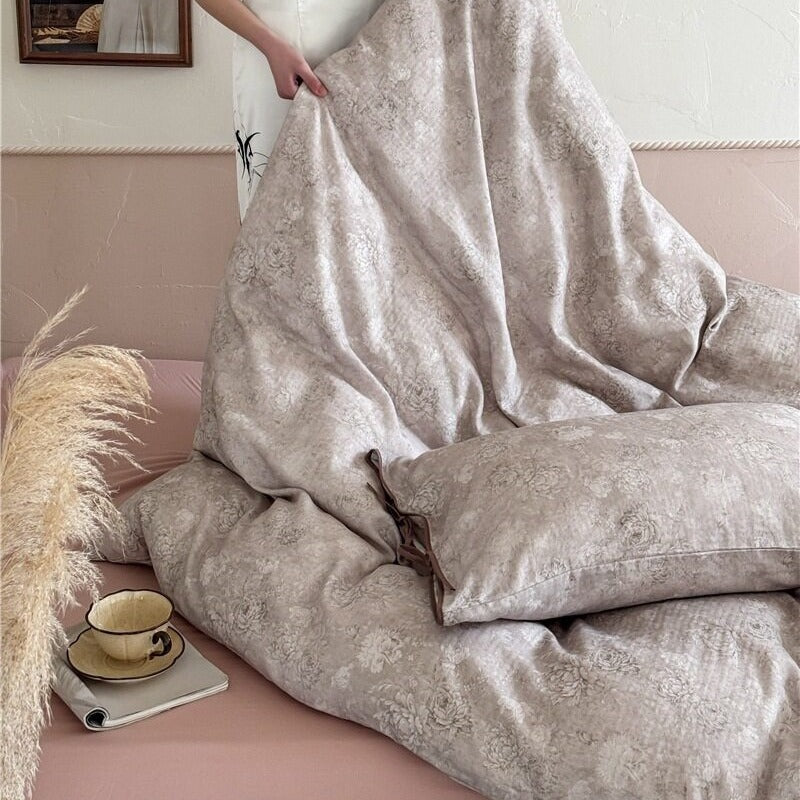 Muted Taupe Peony Bedding Set