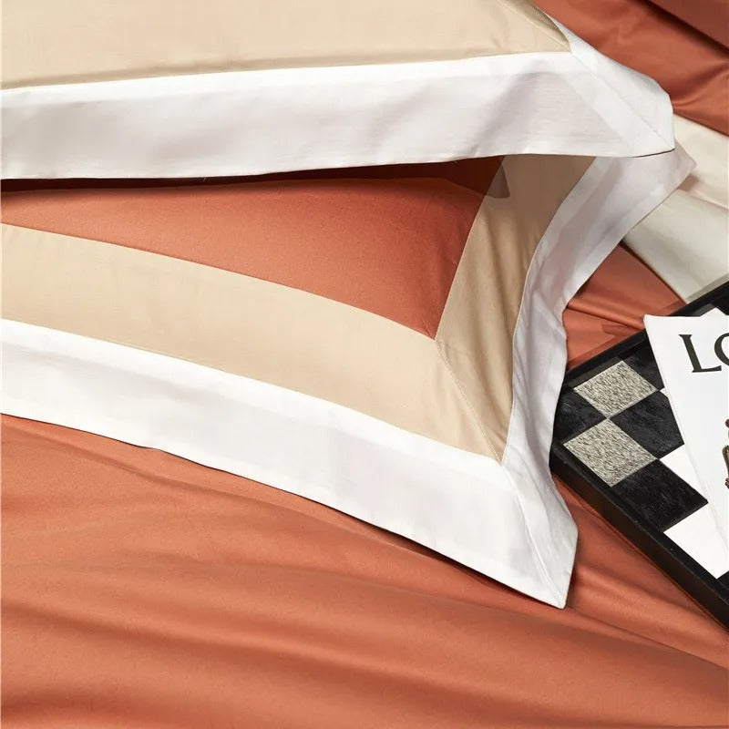 Luxor Orange Stripe Border Egyptian Cotton Bedding Set