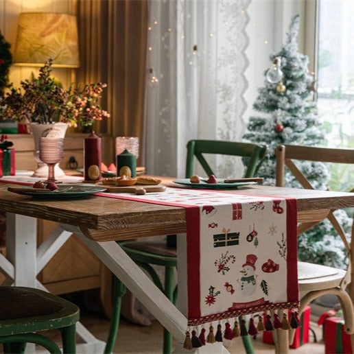 Snowman Tassel Table Runner