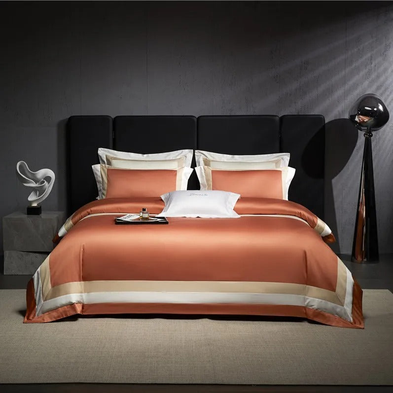 Luxor Orange Stripe Border Egyptian Cotton Bedding Set
