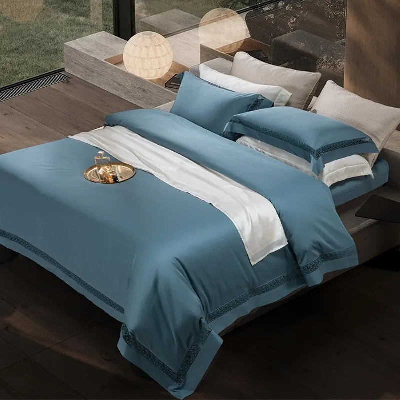 Elysium Blue Lace Luxury Egyptian Cotton Bedding Set