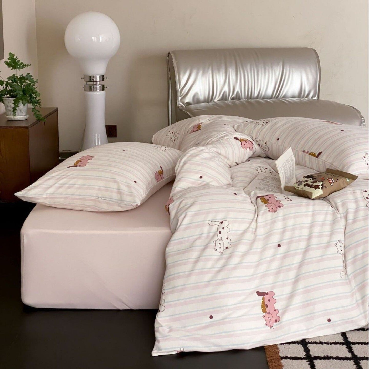 Kitty Stripe Dots Bedding Set