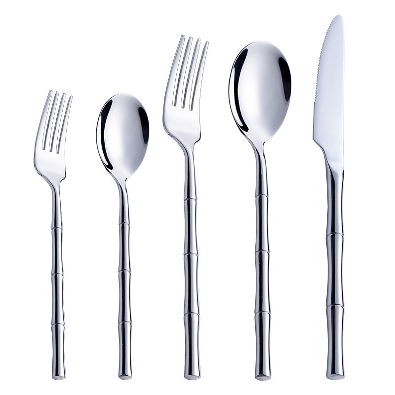 Aldomara Bamboo Silver Stainless Steel Cutlery Set
