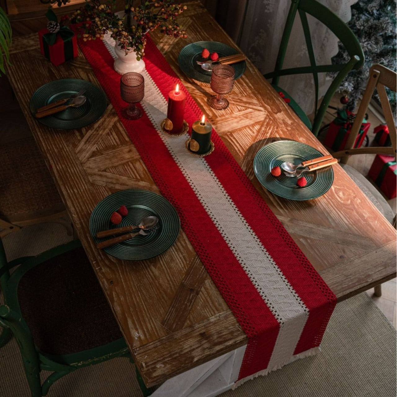 Crimson Stripe Table Runner
