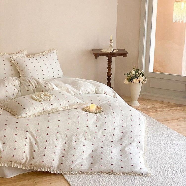 Ditsy Cherry Ruffle Bedding Set