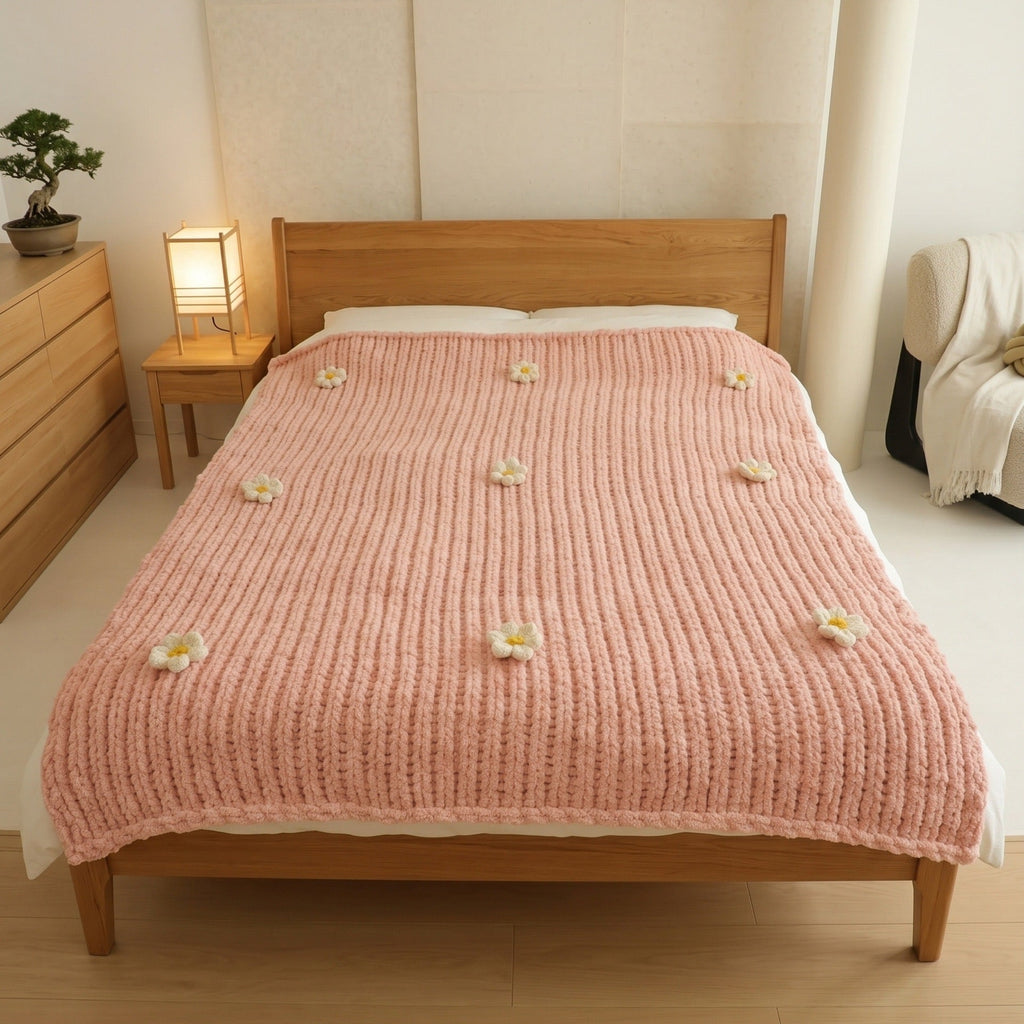 Pink Daisy Knit Dream Throw