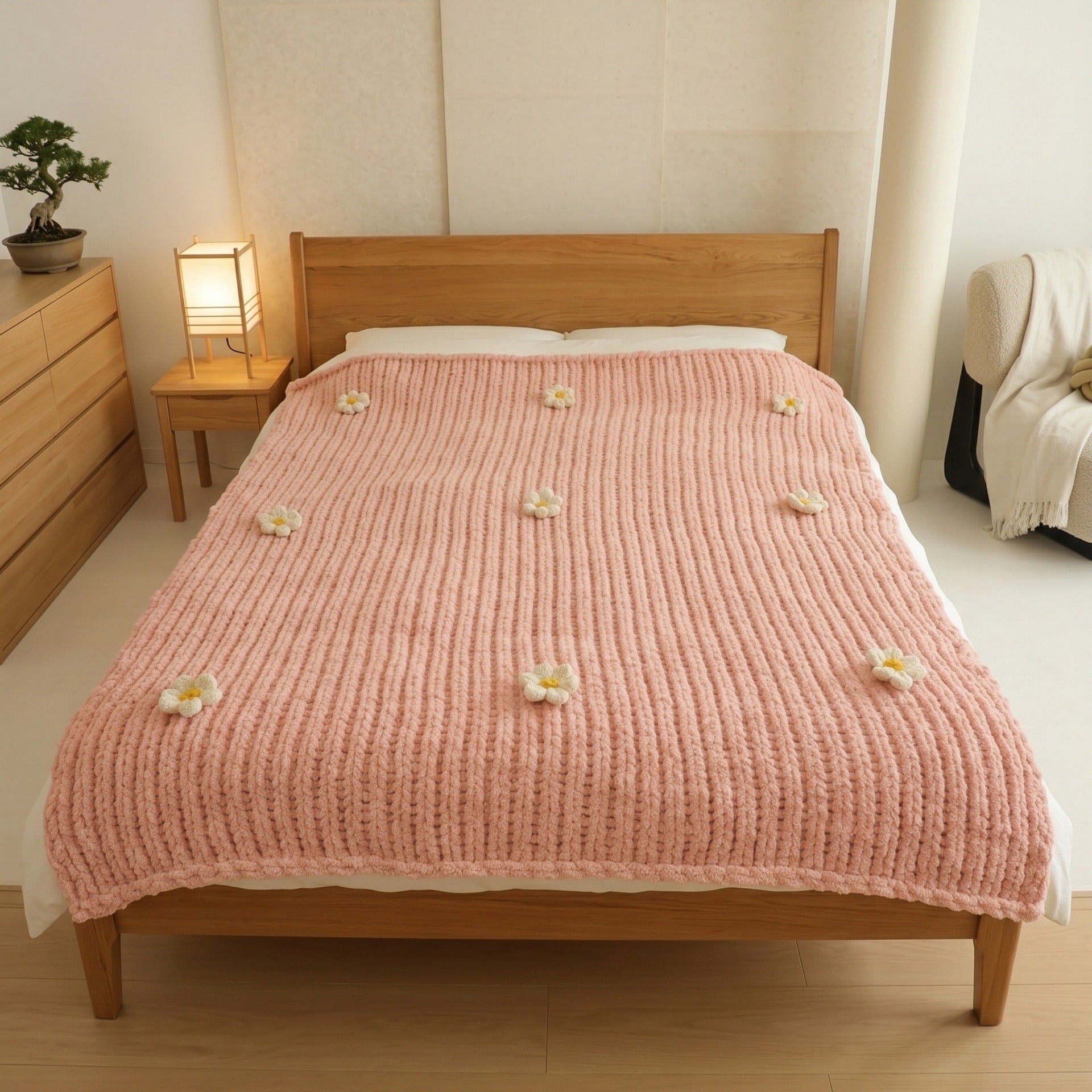 Pink Daisy Knit Dream Throw