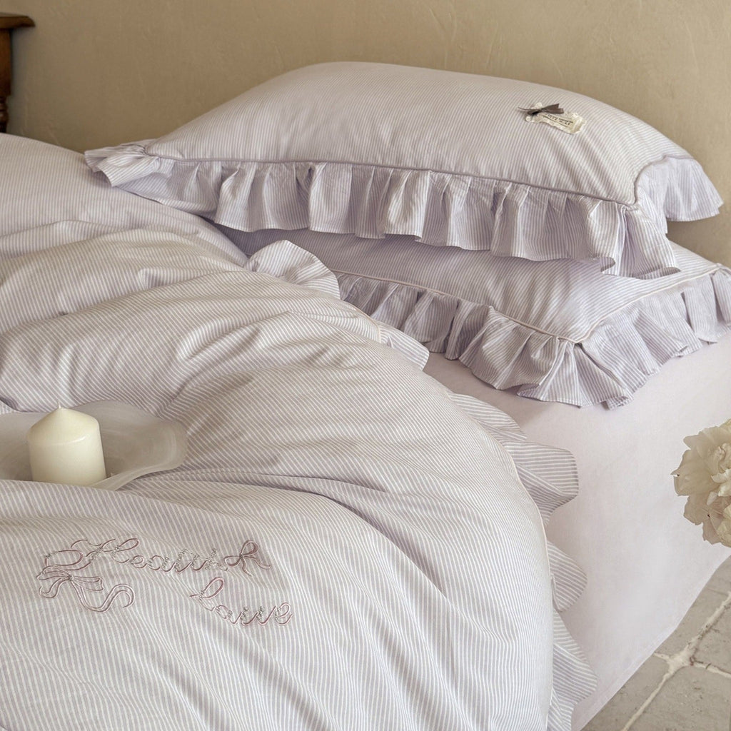Lavender Ruffle Stripe Bedding Set - FINAL SALE