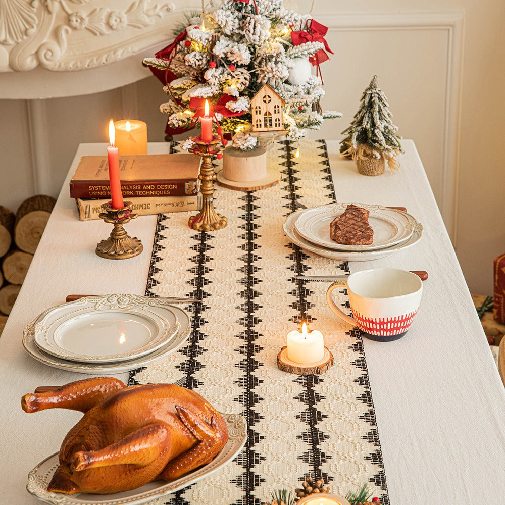 Woven Holiday Fringe Table Runner