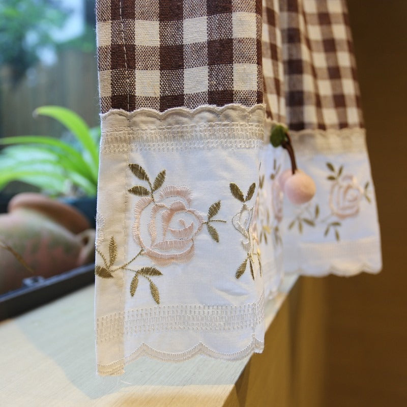 Cherry with Brown Check Cabinet Curtain