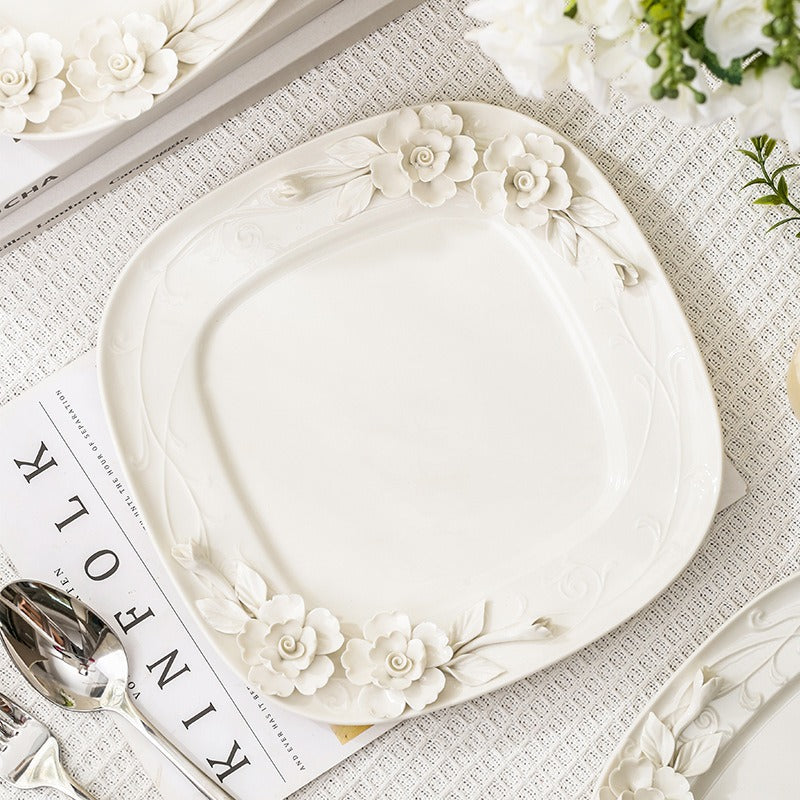 Beauty Rose Embossed Square Plate