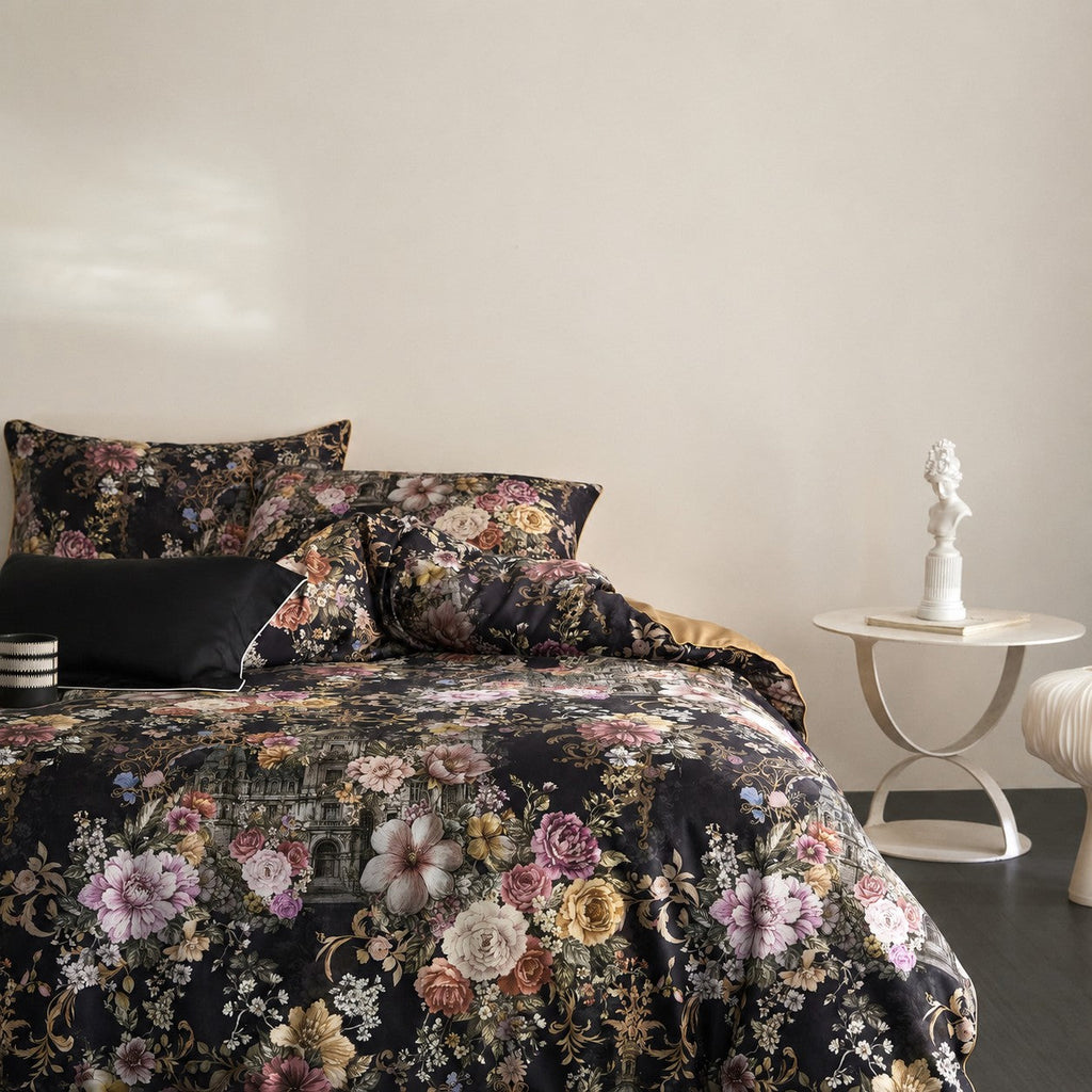 Cyria Midnight Garden Floral Egyptian Cotton Bedding Set