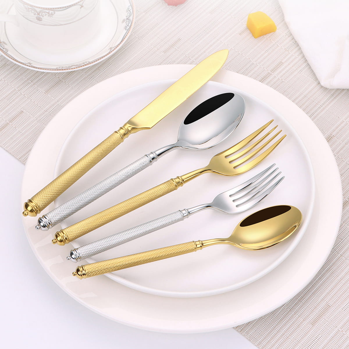 Naila Gold Textured Handle Stainless Steel Cutlery Set