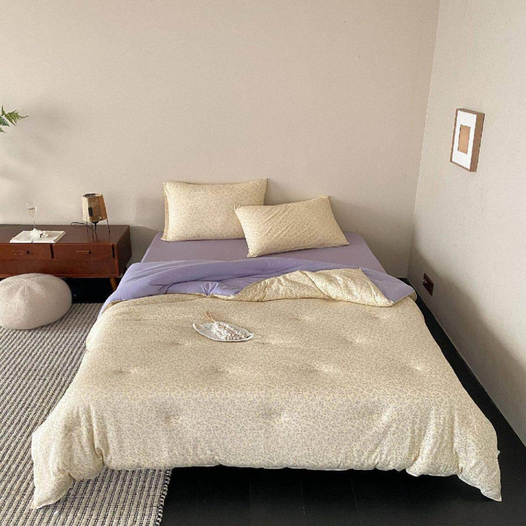 Cream Lavender Summer Quilted Blanket