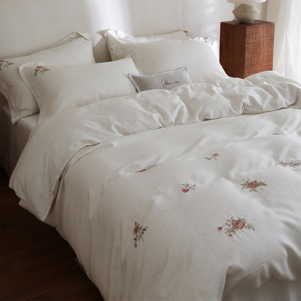 Minimal Rose Embroidery Bedding Set