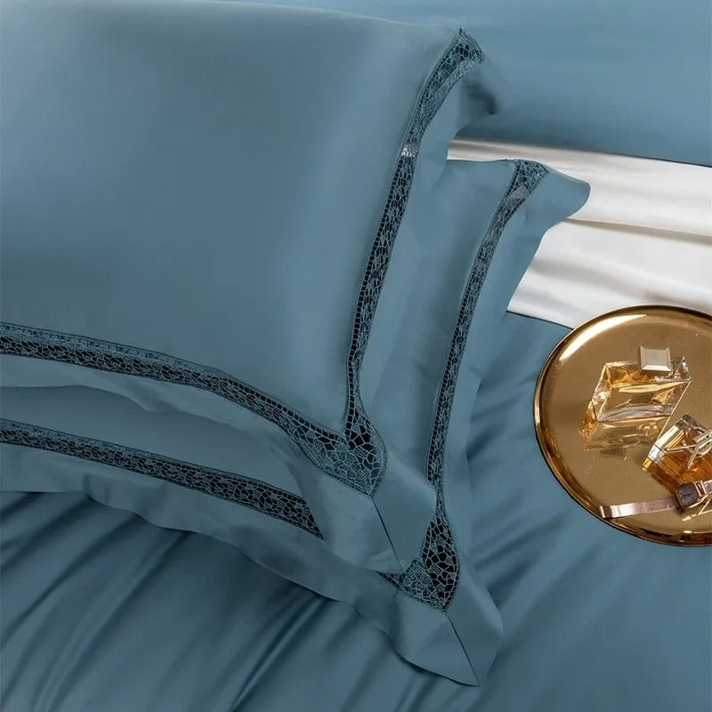 Elysium Blue Lace Luxury Egyptian Cotton Bedding Set