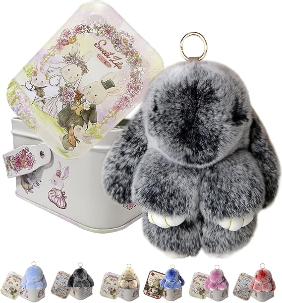 🐰 🎁 Easter Keychain With Tin Box - Bunny Lucky Keychains, Handmade Soft Bunny Keychain
