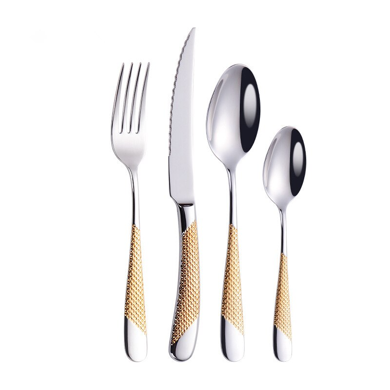 Ferran Gold Silver Diagonal Textured Stainless Steel Cutlery Set
