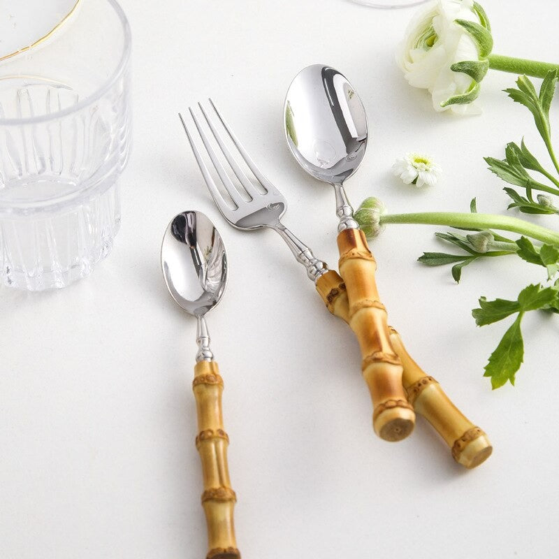 Arashiyama Natural Bamboo Handle Stainless Steel Cutlery Set