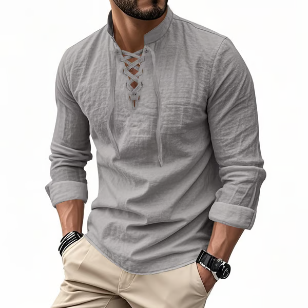 🔥Men's Vintage V-neck T-shirt Linen Pirate Medieval Viking Gothic Tops Shirts Long Sleeved