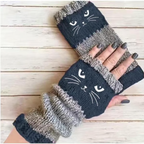 🎅2025 Christmas Hot Sale🔥Women's Knitted Fingerless Gloves with Cute Cat Embroidery