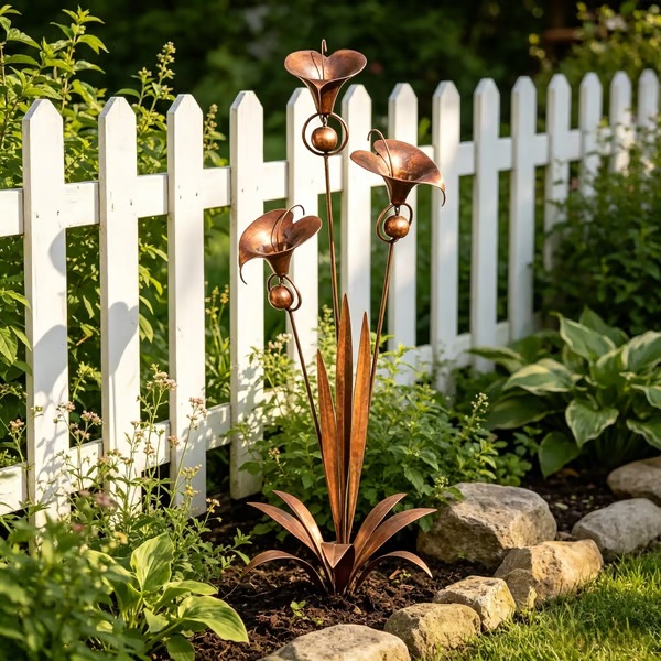 🏡Flamed Three Calla Lilies Garden Stake with Bells