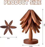 🏆Flash Sale⚡✨Natural Tree Trivet Set - 4 Wooden Trivets & 1 Stand Like a Christmas Tree