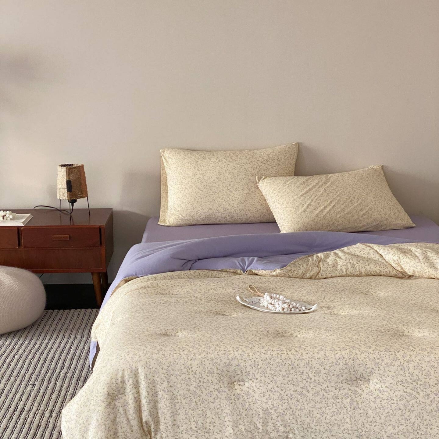 Cream Lavender Summer Quilted Blanket