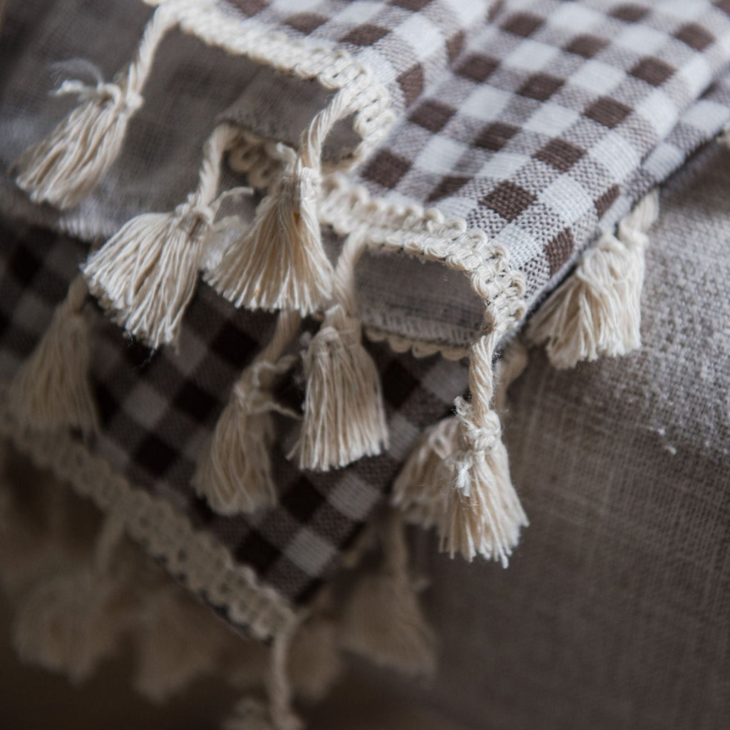 Coffee Gingham Tassel Curtain