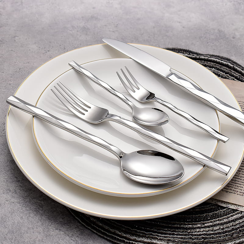 Svelte Silver Faceted Luxury Stainless Steel Cutlery Set
