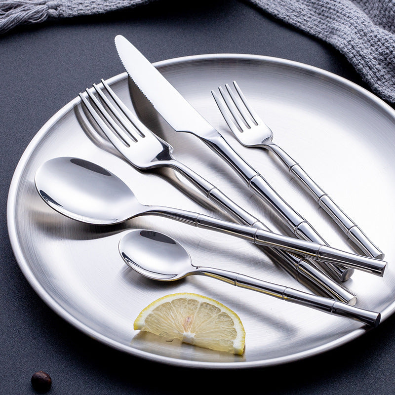 Aldomara Bamboo Silver Stainless Steel Cutlery Set